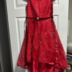 Elegant Red Sequin Kids Dress High/Low style sz 12